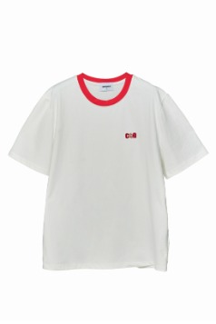 컬러 매칭 하프 티셔츠 아이보리 레드